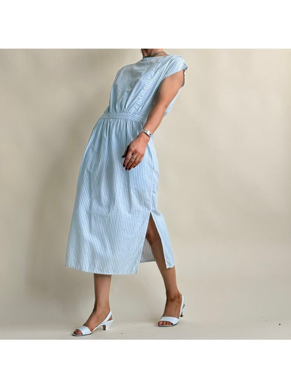 Eileen West Sailor Stripe Dress - 80's -100% Cotton, Size M